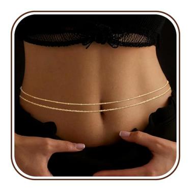 Imagem de Corrente de cintura, corrente de barriga banhada a ouro 14 quilates em camadas de prata para mulheres, biquíni sexy, praia, férias essenciais, contas, correntes corporais, cobra, disco cubano, joia de