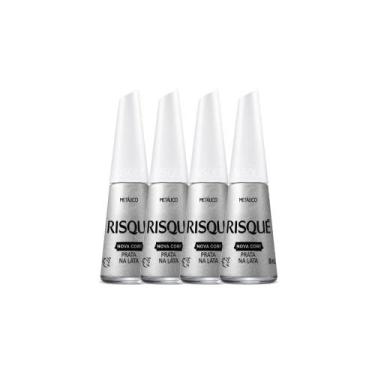 Imagem de Kit 4 Esmalte Risqué Nova Cor Metálico Cor Prata na Lata 8ml
