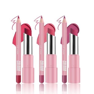 Imagem de Conjunto de 6 peças de delineador labial e batom fosco, vermelho rosa, roxo escuro, kit de lábios com delineador labial, à prova d'água de longa duração, à prova de manchas para mulheres mais velhas