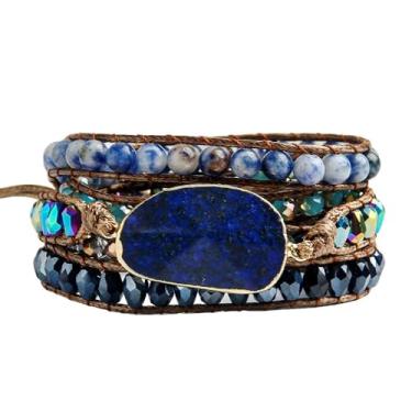 Imagem de ZOSOJONA Pulseiras femininas Boho pedra natural jaspe turquesa fio pulseira coleção de joias, One Size, Pedra, Ágata