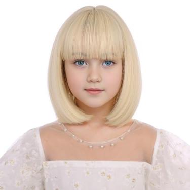 Imagem de DUDUWIG Peruca feminina loira clara bob infantil loira curta reta peruca loira brilhante para crianças tela de cabelo inclui