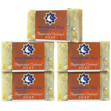 Imagem de Blue Moon Elise Sabonete em barra natural de menta e aveia, perfumado com óleos essenciais premium, feito à mão nos EUA, hidratante e terapêutico para rosto/corpo, para pele sensível (pacote com 5)