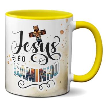 Imagem de Caneca Cristã Jesus O Caminho Frase Bíblia Xícara Religiosa (Amarela)