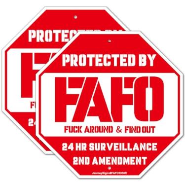 Imagem de Pacote com 2 placas de segurança FAFO, placa Fuck Around and Find Out, placas de segurança doméstica para quintal, 25,4 x 25,4 cm protegido por placas FAFO, alumínio refletivo sem ferrugem, resistente