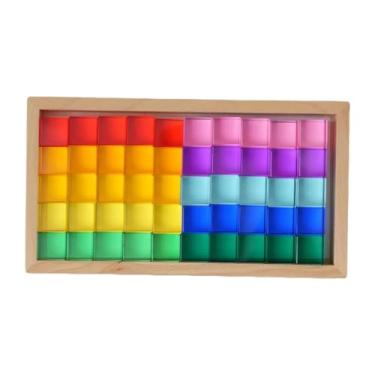Imagem de JunZheHub 50x Blocos de Cubos Acrílicos Arco-Íris Habilidades Motoras Finas Classificação e Empilhamento Brinquedos de Madeira para Crianças Conjunto de Blocos