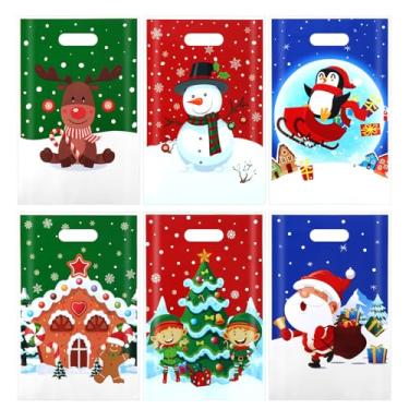 Imagem de 60 Uds Sacolas de Guloseimas Natal com Alças, Fofas Boneco Neve Plástico Sacos Doces e Biscoitos de Natal para o Inverno Lembrancinhas Festa Embalagens para Presente