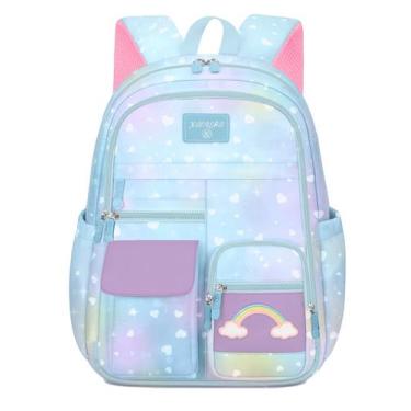 Imagem de Mochila Escolar Colorida Bolsa Porta Notebook Feminina Fichario Com Ab