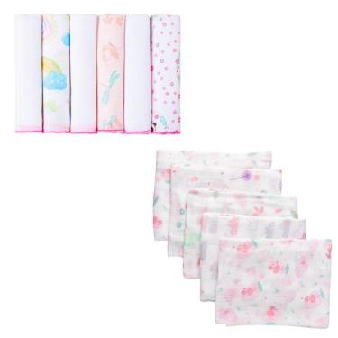 Imagem de Kit 11 Peça 5 Fraldas 60X60 6 Paninho De Boca 30X30 Feminino