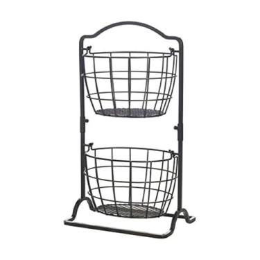 Imagem de Gourmet Basics by Mikasa Mini cesta de armazenamento de frutas com bancada de metal de 2 camadas, preto antigo