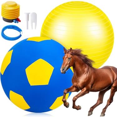 Imagem de Suilung Bola gigante de pastoreio de 76 cm com capa e bola anti-explosão. Assista ao videocassete para saber como inflar brinquedos de cavalo para brincar de entretenimento, bomba incluída (amarelo