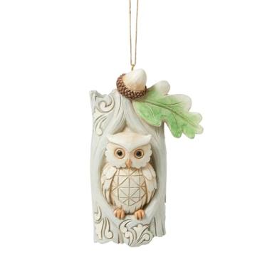 Imagem de Enesco Jim Shore Heartwood Creek Coruja branca da floresta em um tronco de árvore Ornamento para pendurar, 10 cm, multicolorido