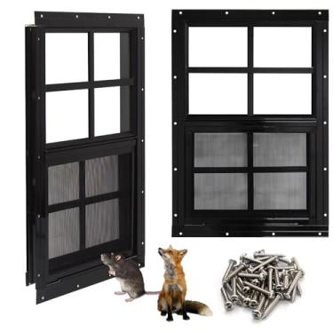 Imagem de NeatiEase Janelas atualizadas para galpão, 2 unidades, janelas de 35 x 53 cm com vidro temperado e tela de aço inoxidável para galpão, galinheiro, casa de brinquedo, casa, garagem (preto)