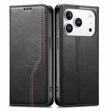 Imagem de LTLMYDAM Capa carteira para iPhone 17 Pro Max/17 Pro/Air/17, capa flip magnética de couro executivo anti-impressão digital com suporte para cartão à prova de choque, preta, 17 Pro