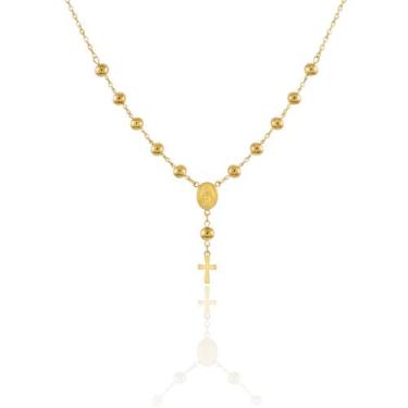Imagem de Colar Terço Nossa Senhora Milagrosa Frente e Verso Banhado em Ouro 18K