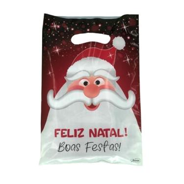 Imagem de 50 Sacolas Boca de Palhaço Feliz Natal Papai Noel embalagem para presentes (Papai Noel, 30x39cm)