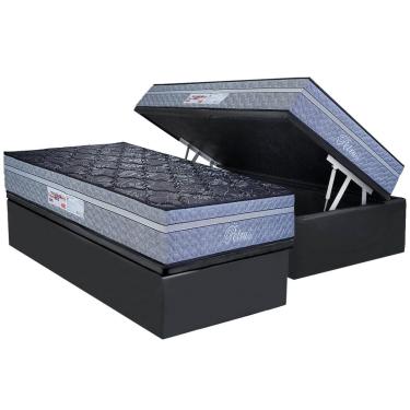 Imagem de Cama Box Baú Solteiro: Colchão Molas MasterPocket Ensacadas Paropas Petrus Chumbo + Base CRC Suede Gray (88x188)
