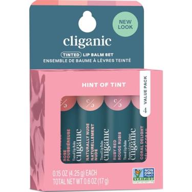 Imagem de Cliganic Protetor labial matizado – sem OGM, 4 cores – enriquecido com vitamina E, sem crueldade (a embalagem pode variar)