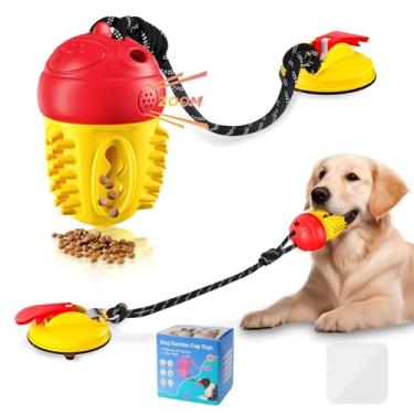 Imagem de Duocharm Brinquedos interativos para cães Tug of War, brinquedo de quebra-cabeça de cachorro estridente para estimulação mental de raças médias pequenas, vermelho amarelo