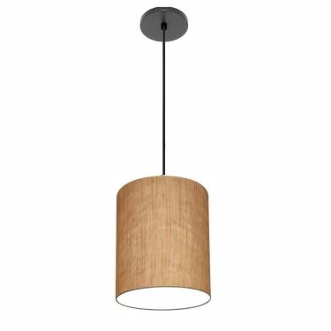 Imagem de Lustre Luminária Pendente Vivare Free Lux Pe-4104pr Cúpula Em Tecido 15x25cm Palha Canopla Preta E Fio Preto