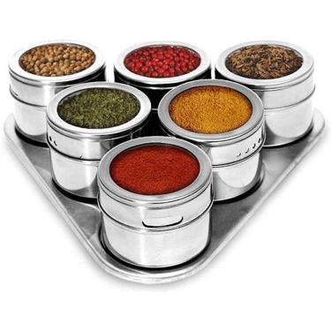 Imagem de Porta Tempero Condimento Magnético 6Potes Geladeira Inox 316