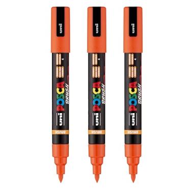Imagem de posca Marcadores de tinta à base de água uni PC-5BR, ponta de pincel reversível (1,0-4,0 mm), laranja, 3 unidades