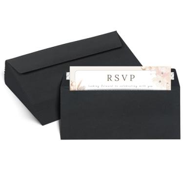 Imagem de Envelopes pretos #10, pacote com 50, envelopes coloridos tamanho carta 10 x 23 cm, envelopes de negócios para cartões, convites, férias, cartões postais, presentes, papel de 14,5 kg, envelopes
