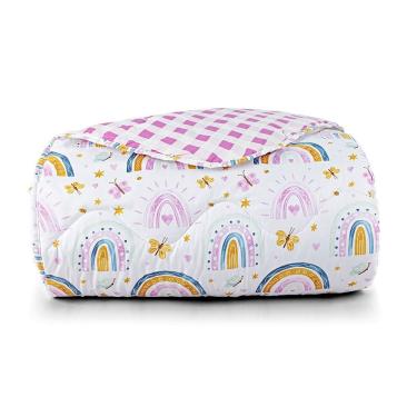 Imagem de Edredom Cobertor Lutti Solteiro Infantil Dupla Face 200 Fios Rainbow Arcos Íris Rosa
