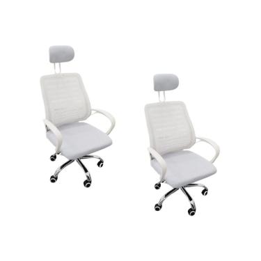 Imagem de Kit 2 Cadeiras Escritório Diretor Mesh Encosto Branco + E-book