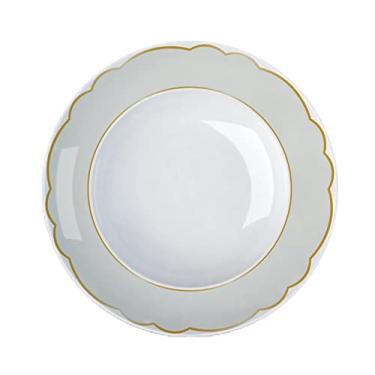 Imagem de Prato fundo em porcelana, modelo Versa, Royal Off-White, Ø 24 cm, Germer, Branco detalhes em cinza e ouro