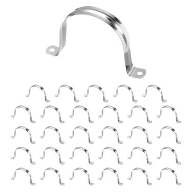 Imagem de HARFINGTON 50 braçadeiras de conduíte de 75 mm de 75 mm, braçadeira de tubo em U M75, correia rígida de aço inoxidável, suporte em forma de U com dois furos para fixação de fio de mangueira de tubo