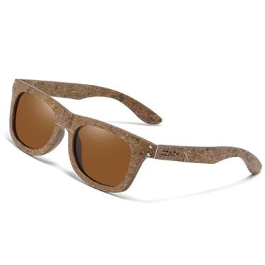 Imagem de GZWSX Óculos de sol de fibra de coco madeira nova | 100% de proteção UVA/UVB |, Óculos de proteção polarizada com degradação natural (8713-marrom), Marrom, 149