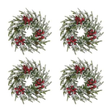 Imagem de U'Artlines 4 grinaldas de Natal pequenas para armários de cozinha, mini guirlandas de inverno com agulha de pinheiro de 33 cm com frutas vermelhas para decoração de Natal, janela, porta, parede, Natal