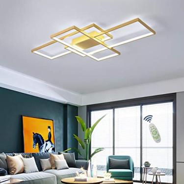 Imagem de Luminária de teto LED para sala de estar, luminária de teto regulável, abajur acrílico dourado, cor/brilho ajustável, lustre de design moderno e chique para sala de jantar, iluminação de qua