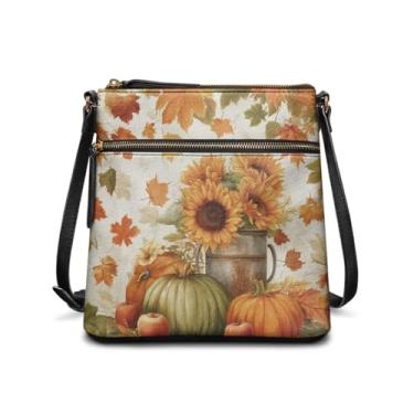 Imagem de HUGS IDEA Bolsa tiracolo feminina de couro, bolsa tiracolo grande, Hobo, bolsa para celular, Abóbora de girassol de outono, 10.43” L x 4.33" W x 9.45” H