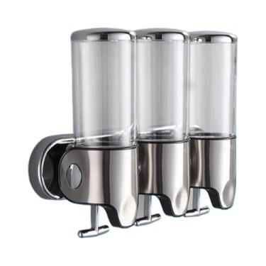 Imagem de Dispensador Manual Multifuncional Para Sabonete LíQuido E Shampoo | Suporte De Parede Prateado Com Garrafa Transparente IncluíDa | Porta Sabonete LíQuido Para Banheiro(3 Garrafa)