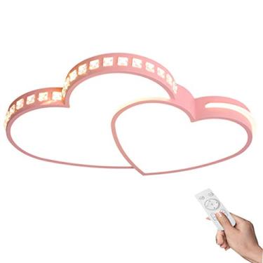 Imagem de Luminária de teto infantil, luminária de teto com controle remoto regulável, moderna, led, criativa, acrílico, formato de coração, lustre, sala de estar, decoração de quarto infantil, ilumin