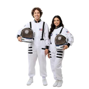 Imagem de AEROSQUAD Fantasia de astronauta para adultos com capacete, capacete espacial da NASA para adultos com luzes LED, viseira móvel e sons de missão – Traje de astronauta para homens e mulheres, vestido