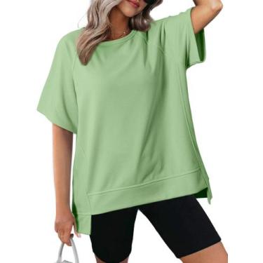 Imagem de Camiseta feminina grande de manga curta Dokotoo verde