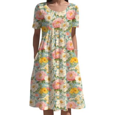 Imagem de Vestido Medlor feminino Boho com estampa floral de verão com bolsos