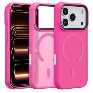 Imagem de ZTOFERA Capa magnética para iPhone 17 Pro, compatível com Magsafe, proteção de câmera elevada + botão de controle de câmera AI, capa traseira fosca translúcida com impressão digital (magenta)