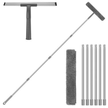 Imagem de Limpador de rodo de janela, kit profissional de ferramentas de limpeza de janelas, kit de lavagem de janelas destacável com extensão de 10 peças, esfregão de microfibra de vidro para carros domésticos