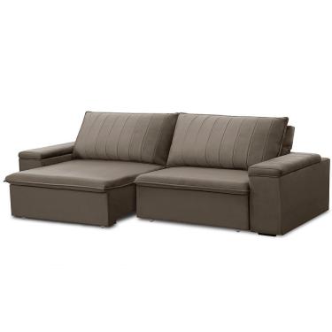 Imagem de Sofá Retrátil e Reclinável 2 Lugares 205CM Kent Porta Copos no Braço Veludo Castor G22 - Gran Belo