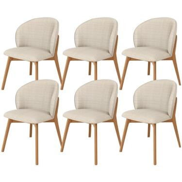 Imagem de Kit 06 Cadeiras de Jantar e Estar Living Estofada Mia L02 Linho Palha - Lyam Decor