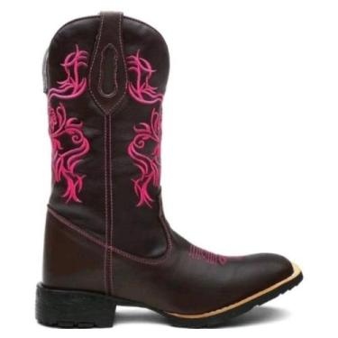 Imagem de Bota Botina Texana Country Flor Pink - Selaria Imperio, Marrom, 33