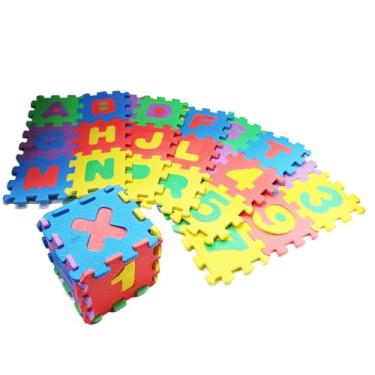 Imagem de Tapete EVA Tatame Infantil Alfanumérico 9×9 cm – 36 Peças Coloridas – Letras e Números Removíveis para Aprendizado