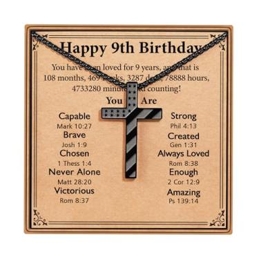 Imagem de ESPVO Presentes de aniversário de 9 a 16 anos, colar de cruz de aço inoxidável 316L, joias religiosas cristãs, presentes para filho, sobrinho, neto, adolescente, 45,7 cm + 5 cm, Aço inoxidável, Sem