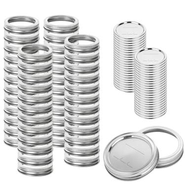 Imagem de 96 peças/48 conjuntos de tampas e anéis de conserva boca regular, tampas de pote de vidro com faixas para bola, frascos Kerr, material de grau alimentício tipo dividido, 100% ajustado e hermético para
