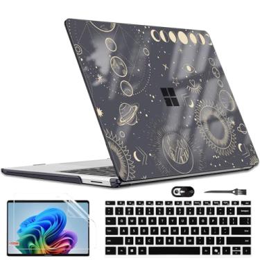 Imagem de LCMOCICO Capa protetora fina para laptop Microsoft Surface de 13,8 polegadas 2024 Copilot+PC modelo 2036, capa rígida de plástico preto com estampa leve e antiarranhões, eclipse lunar total