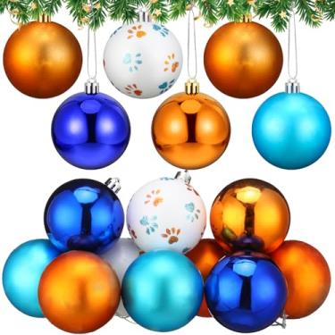 Imagem de Soulchen 12 peças de enfeites de bola de Natal para cães azuis de 6 cm com desenho animado de bolas de plástico para árvores, azul, laranja, branco, decoração de pata, para festas de Natal, decoração