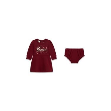 Imagem de Guess Conjunto de 2 peças de vestido e calcinha de manga comprida para bebês meninas, Salão de baile vermelho, 9 Meses